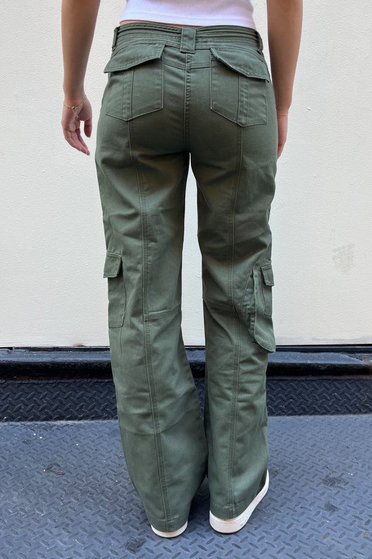 Women Solid Olive Green Linen Cargo Pant