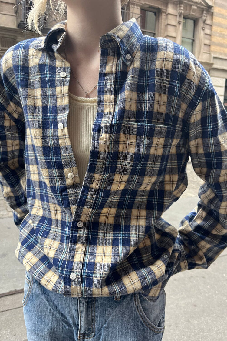 Hazel Flannel Top | Navy Yellow Blue Plaid / S/M