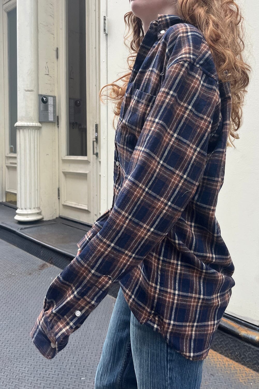 Navy Orange Cream Plaid / S/M