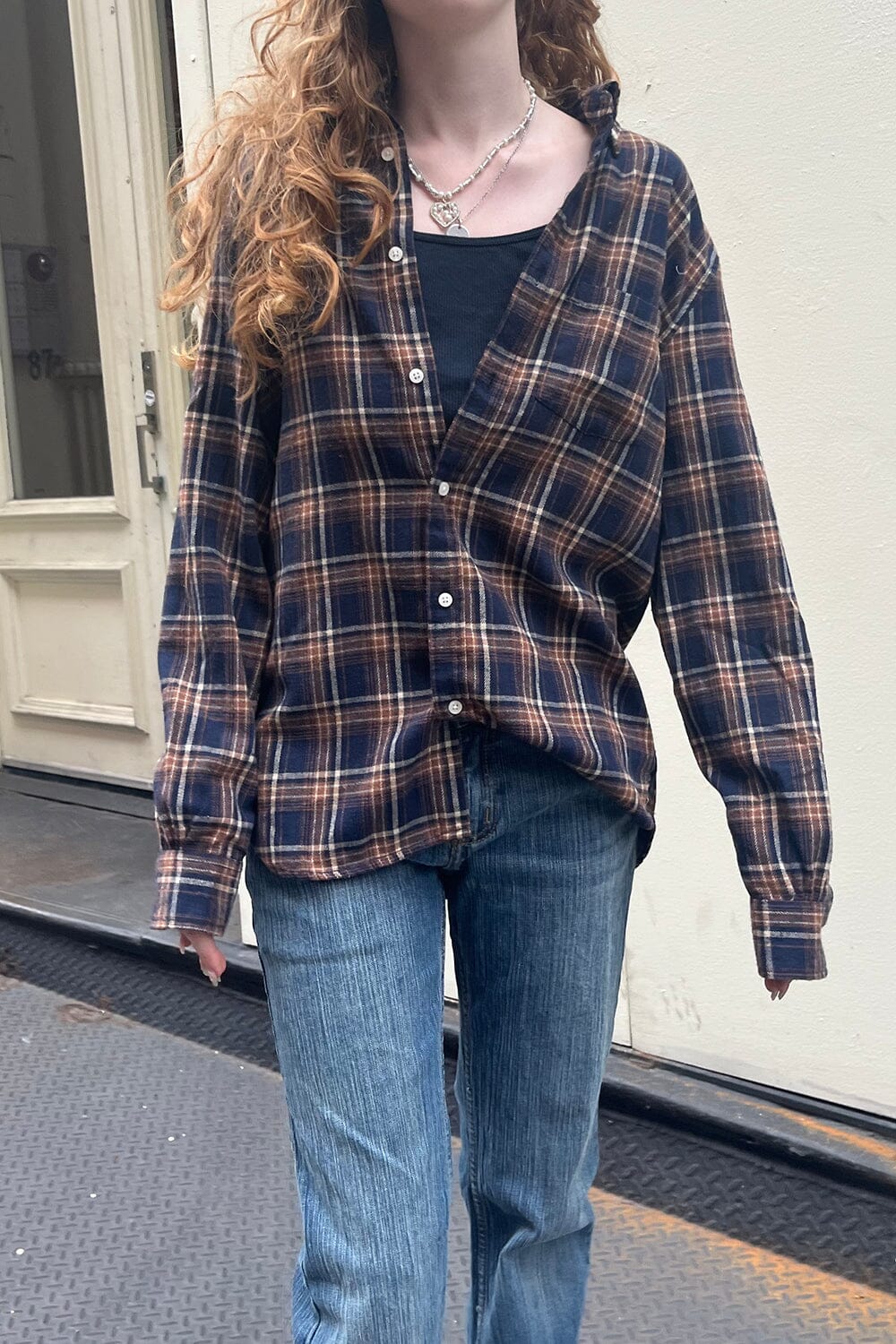 Navy Orange Cream Plaid / S/M