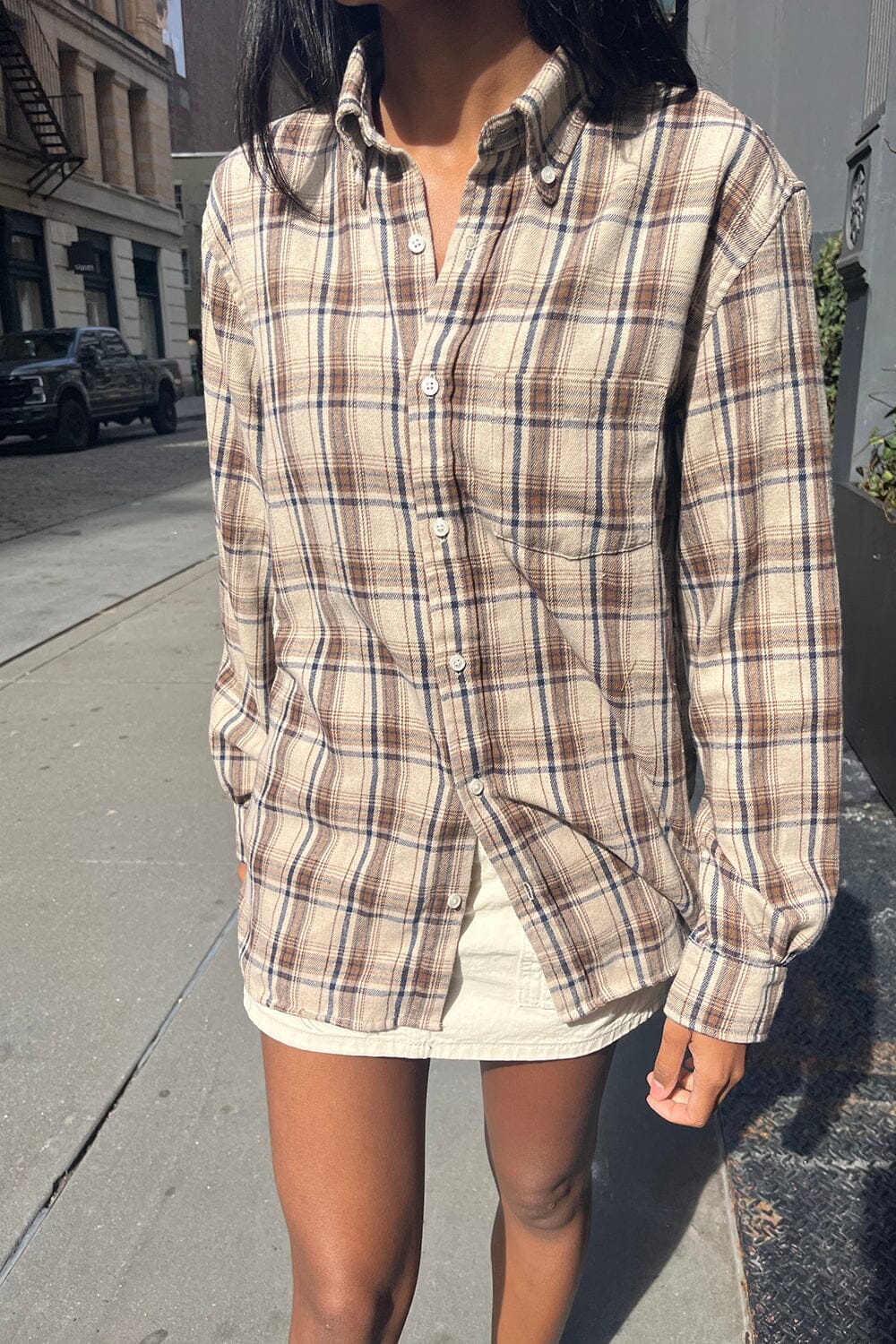 tan navy brown plaid / S/M