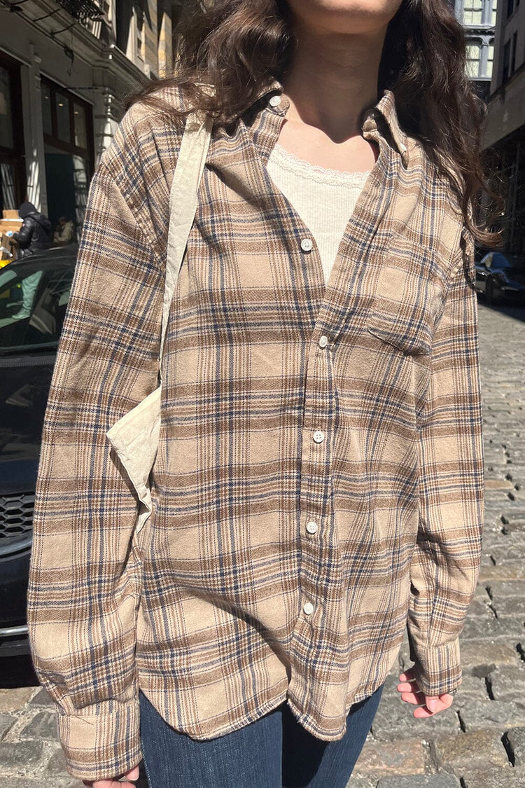 Hazel Flannel Top | Sand Navy Brown Plaid / S/M