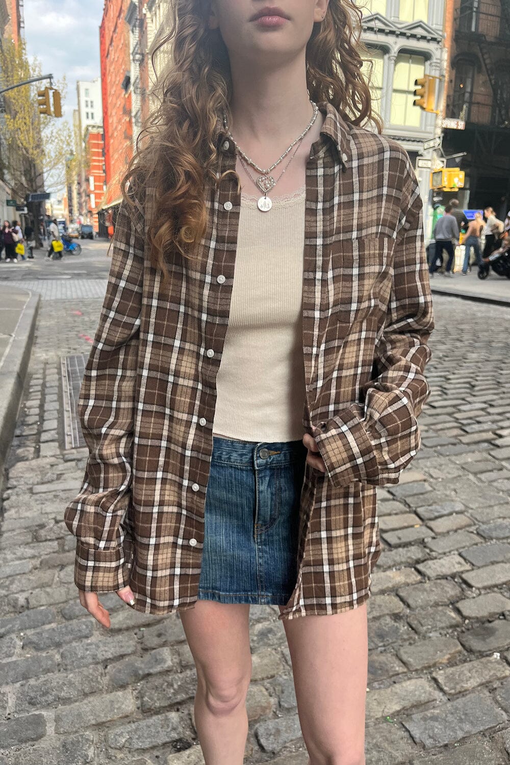 Tan Cream Brown Plaid / S/M