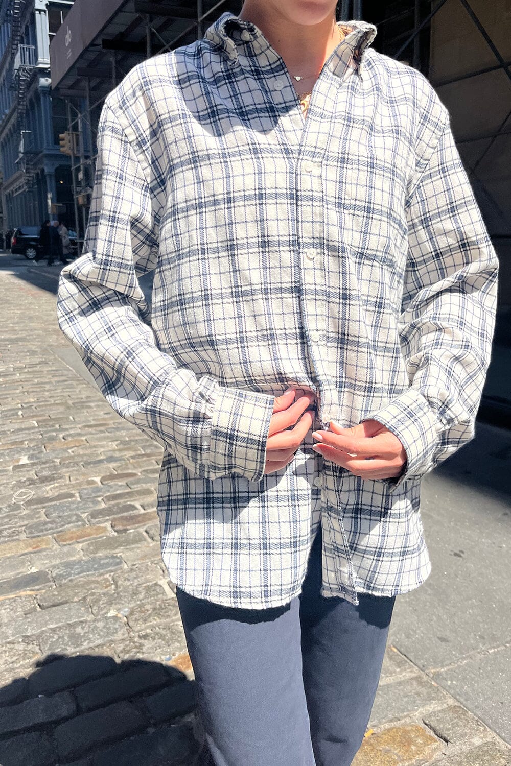 Ivory With Navy Plaid / S/M