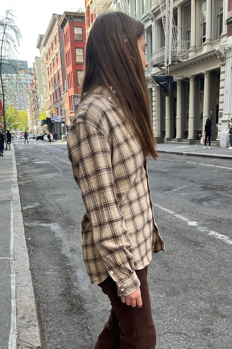 Hazel Flannel Top | Tan Brown Green Orange Plaid / S/M