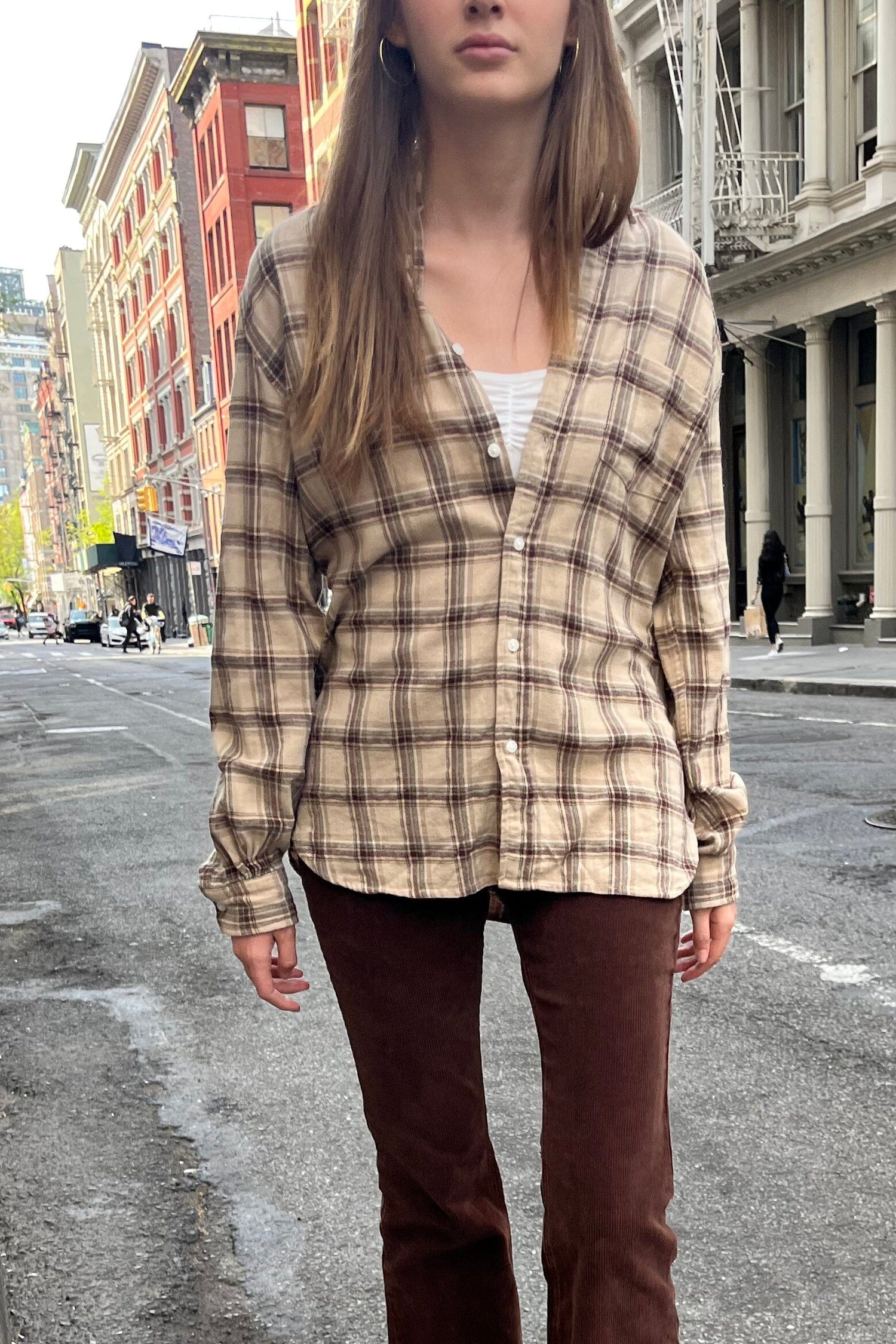 Tan Brown Green Orange Plaid / S/M