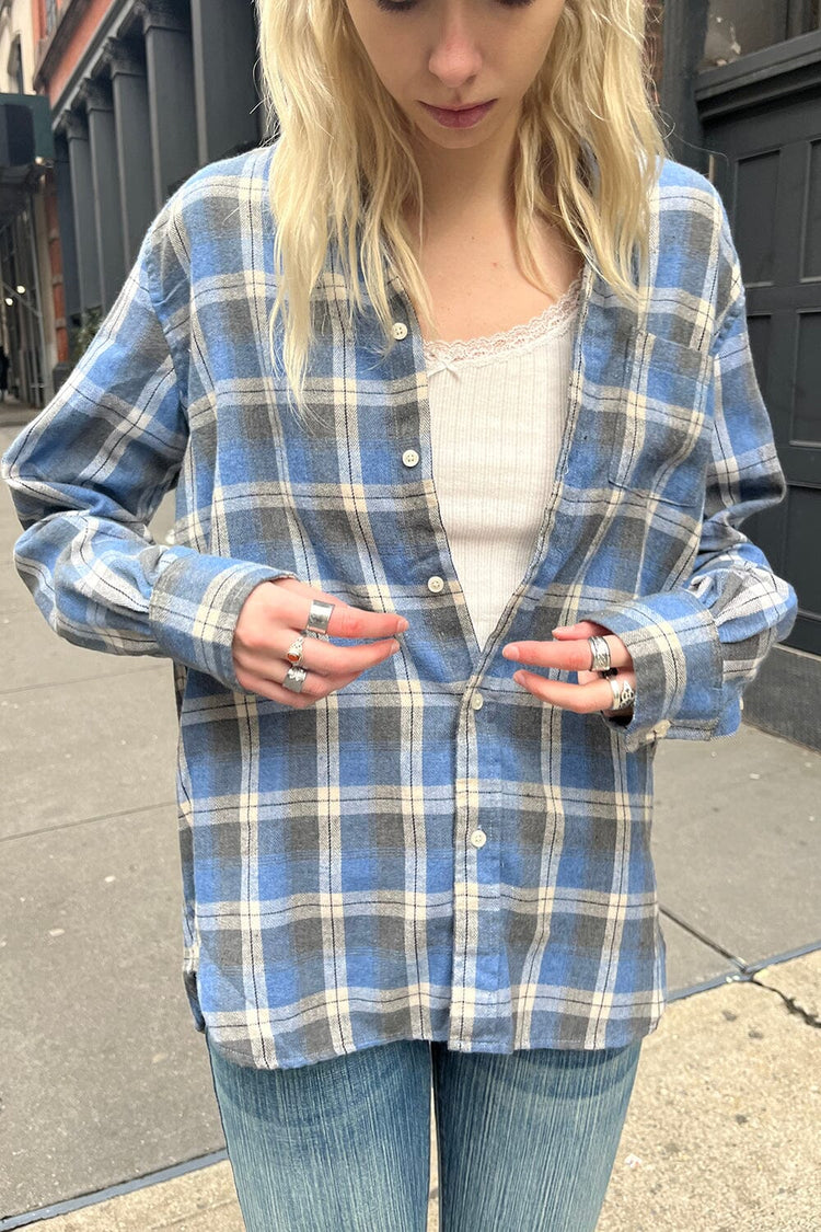 Hazel Flannel Top | Blue Grey Plaid / S/M