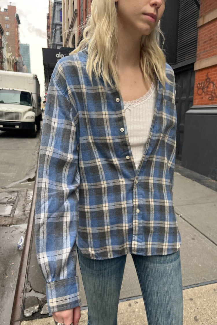 Hazel Flannel Top | Blue Grey Plaid / S/M