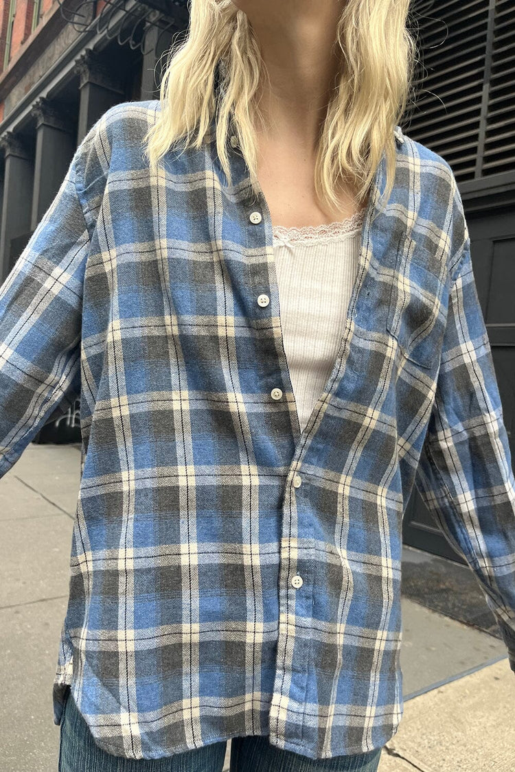 Hazel Flannel Top | Blue Grey Plaid / S/M