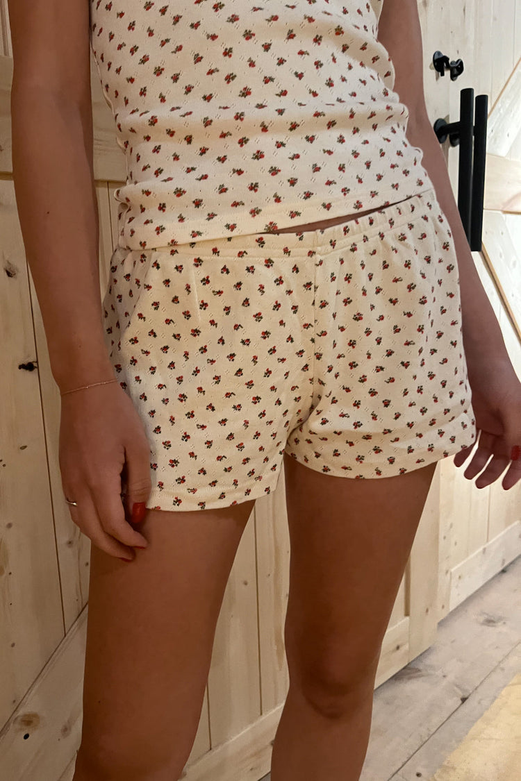 Emery Floral Cotton Shorts | White with Red and Green Floral / XS/S