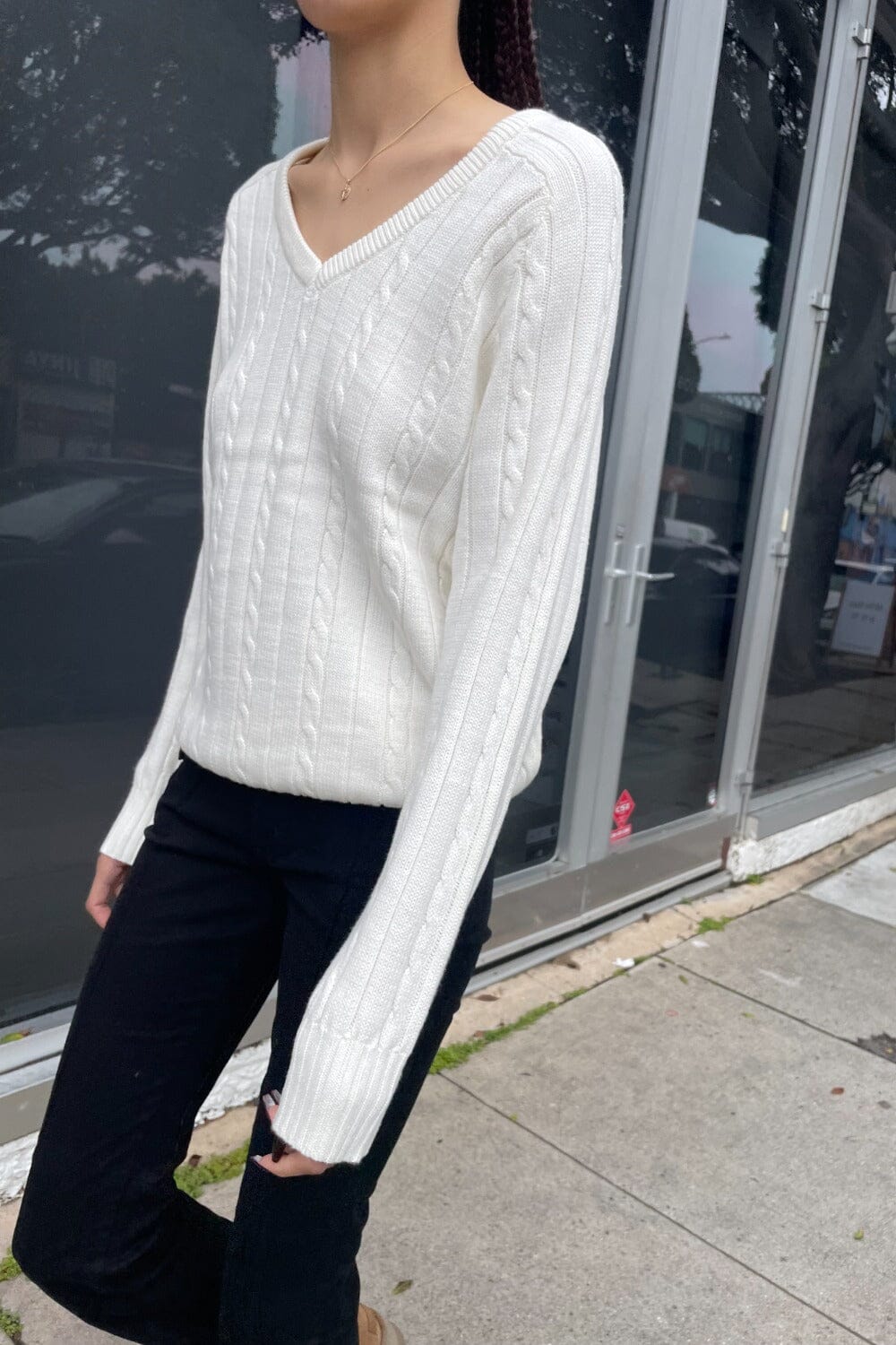 Ida Cotton Cable Knit VNeck Sweater Brandy Melville