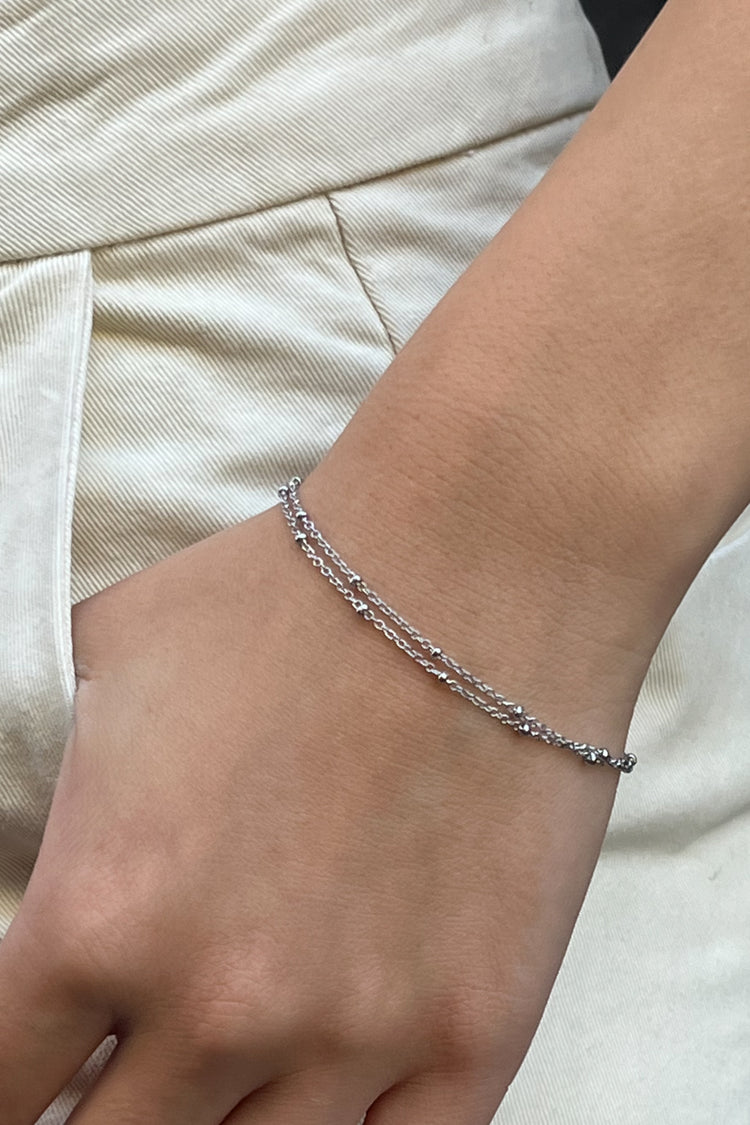 Double Chain Beaded Bracelet | Silver