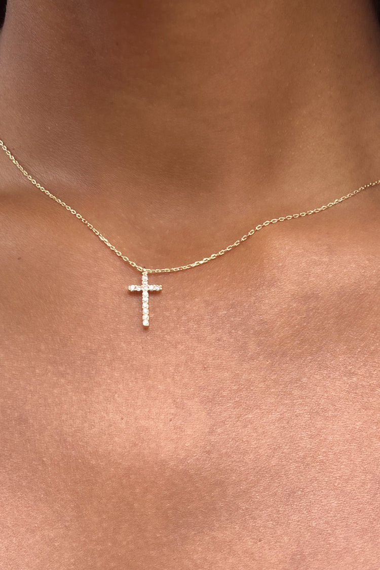 Rhinestone Cross Necklace | Gold