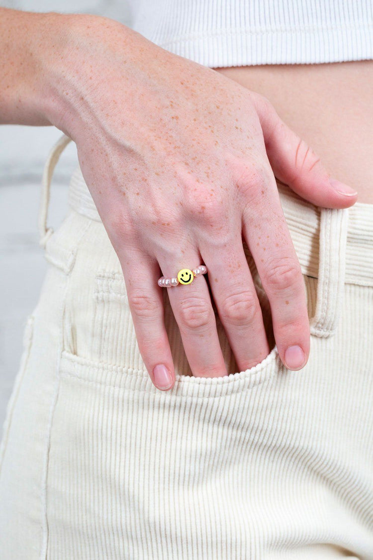Beaded Smiley Ring | Light Pink