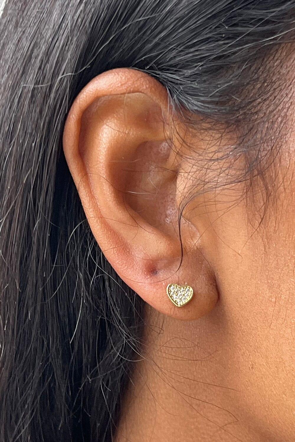 Copper Heart Rhinestone Stud Earrings | Gold