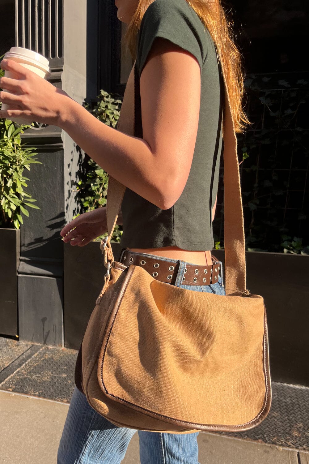 Brandy Melville brown faux leather messenger purse