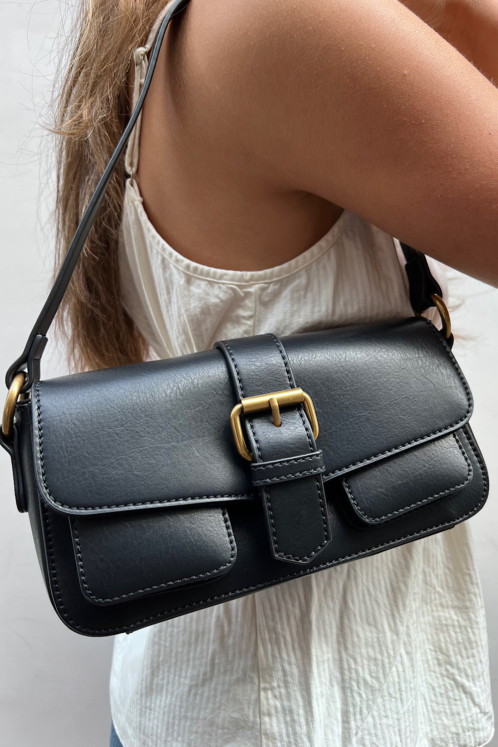 Black buckle shoulder bag Clearance