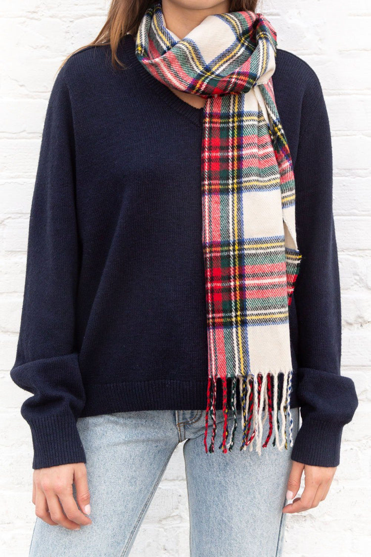 Plaid Tassel Scarf | Ivory Red Plaid