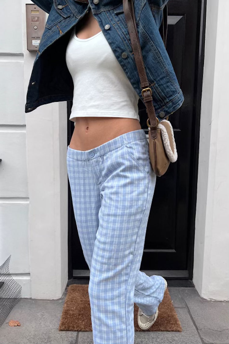 Tilden Low Rise Pants | Light Blue and White Plaid / S