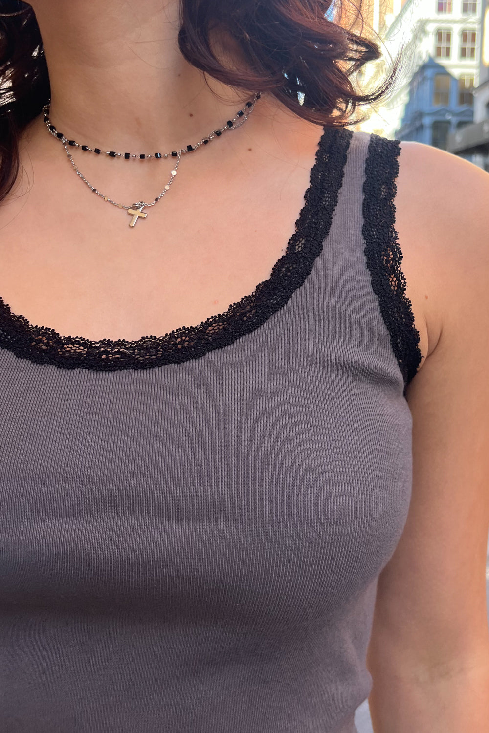Brandy Melville NWOT Ronnie Long Lace Tank in Grey Gray - $9 - From Megan