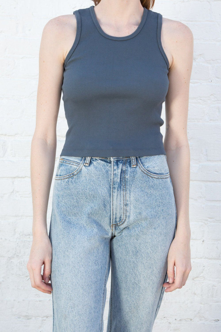 Brandy Melville Ribbed Racerback Tank Top in Faded Blue One Size - $14 -  From Anastasia