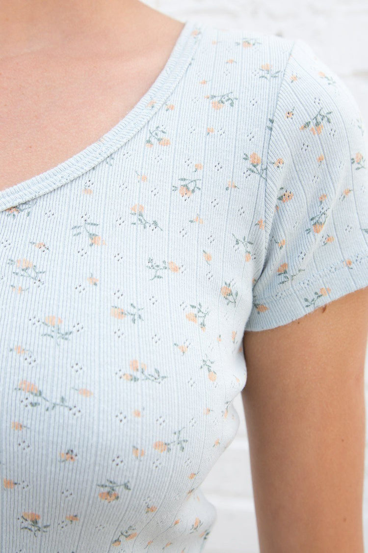 Zelly Floral Eyelet Top | Light Blue with Yellow and Green Floral / XS/S