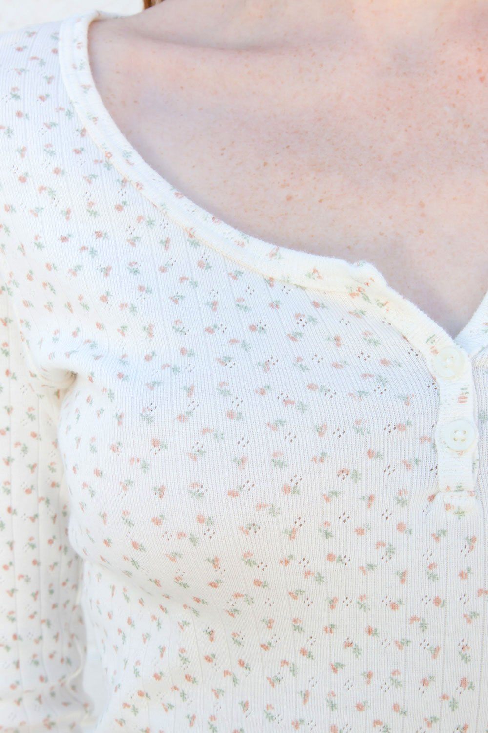 White Small Peach Green Floral / XS/S