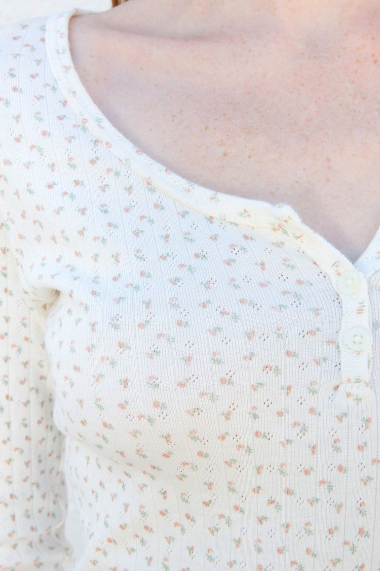 Zelly Floral Top | White Small Peach Green Floral / XS/S