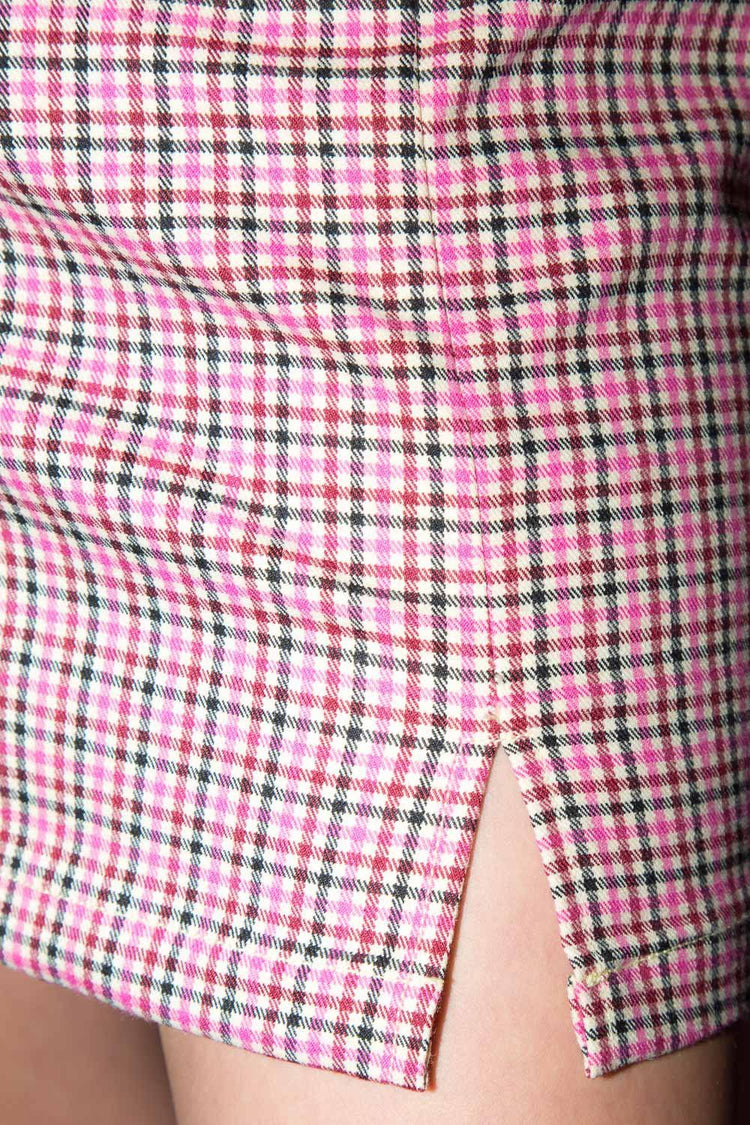 Cara Skirt | Pink Creme Black and Maroon Plaid / S