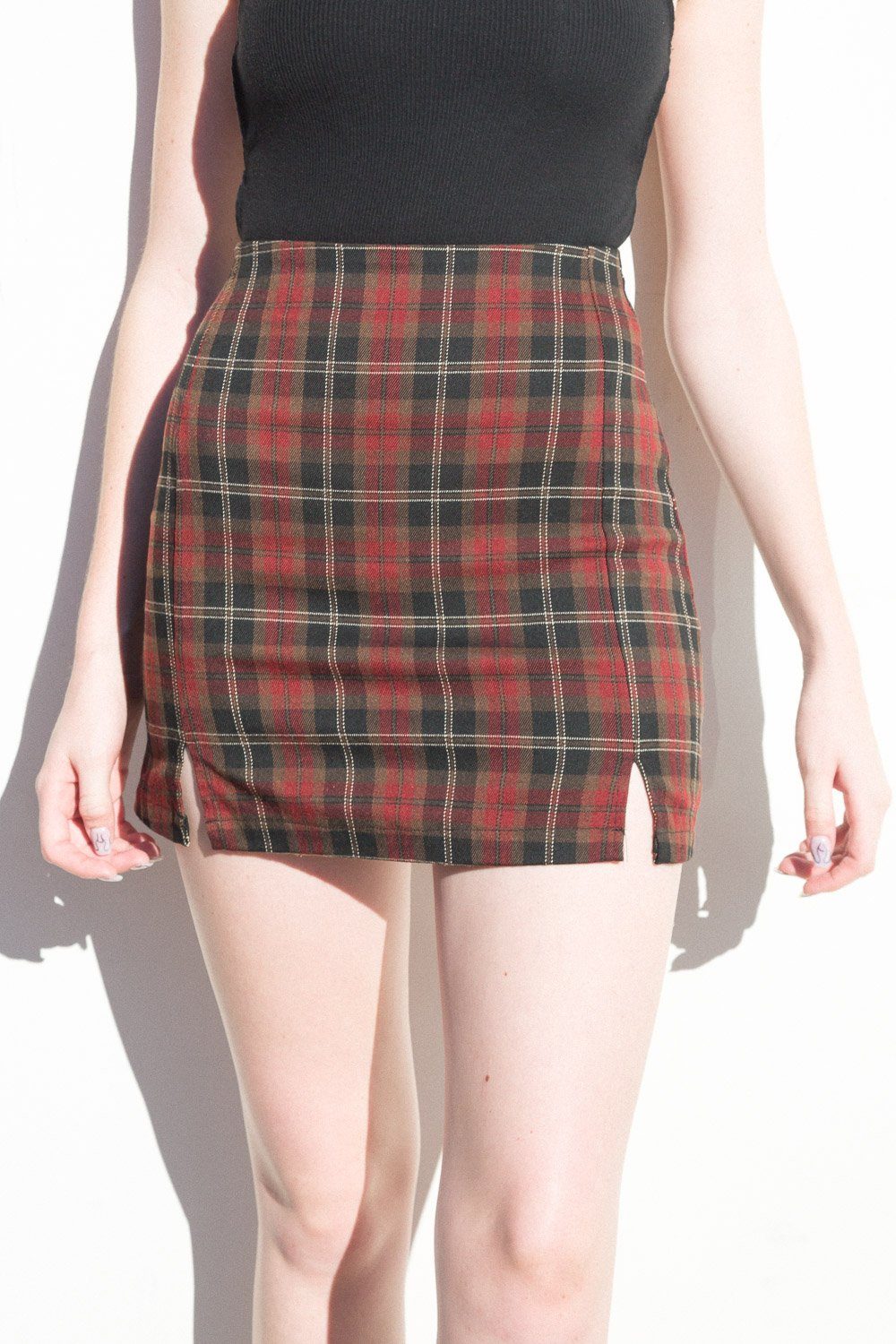Red with Black and Brown Plaid / S