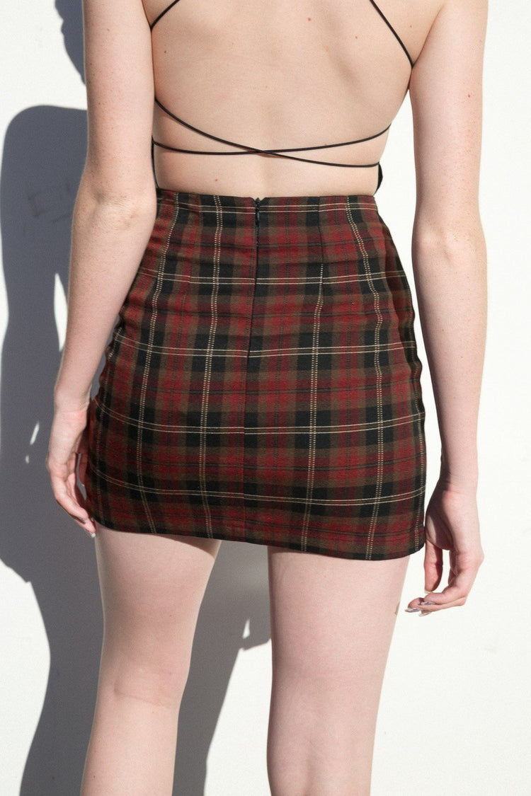 Cara Skirt | Red with Black and Brown Plaid / S