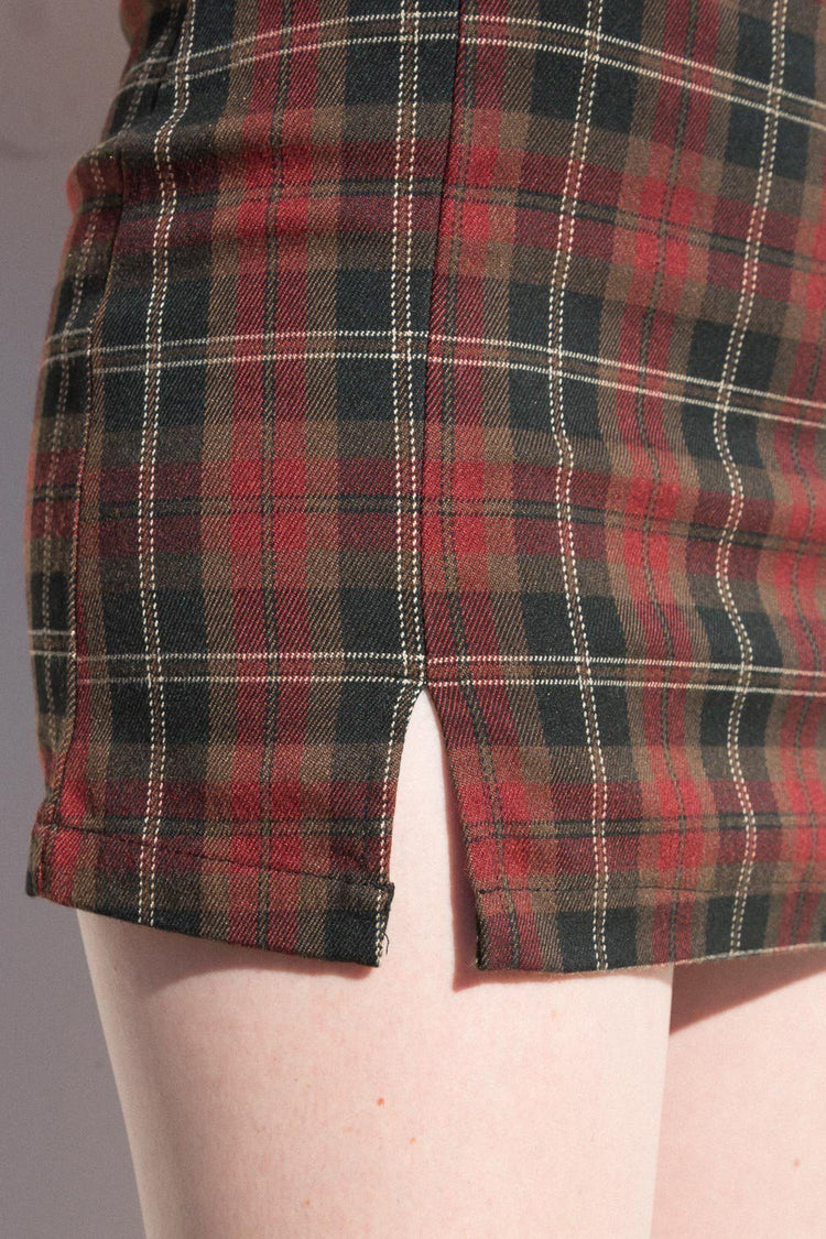 Cara Skirt | Red with Black and Brown Plaid / S