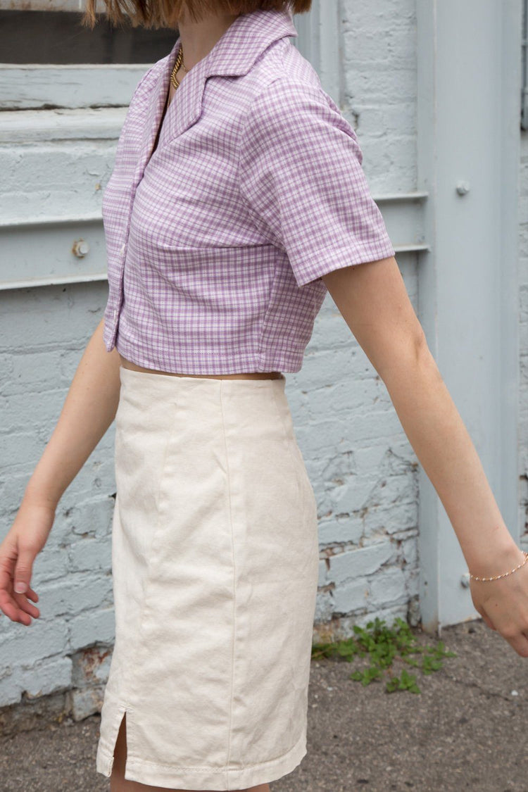 Vivian Top | Light Purple and White Plaid / S