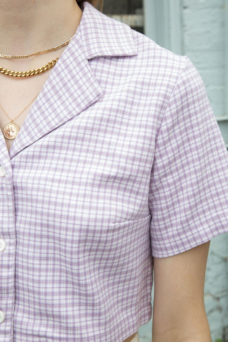 Vivian Top | Light Purple and White Plaid / S