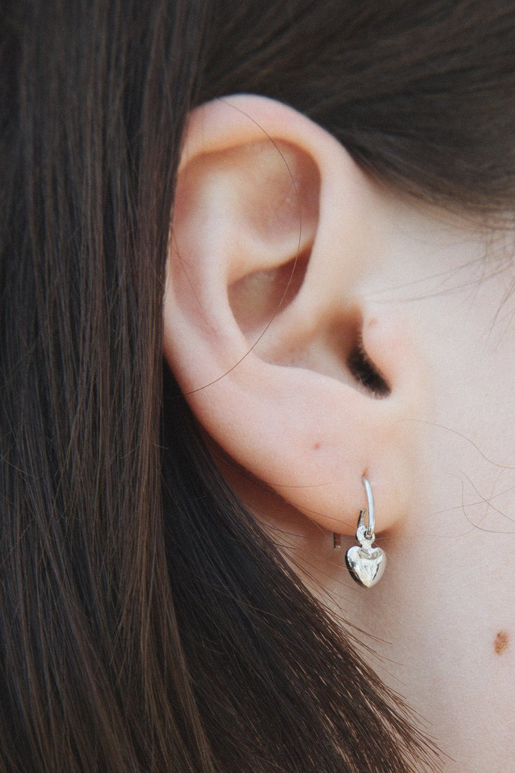 Heart Charm Earrings | Silver