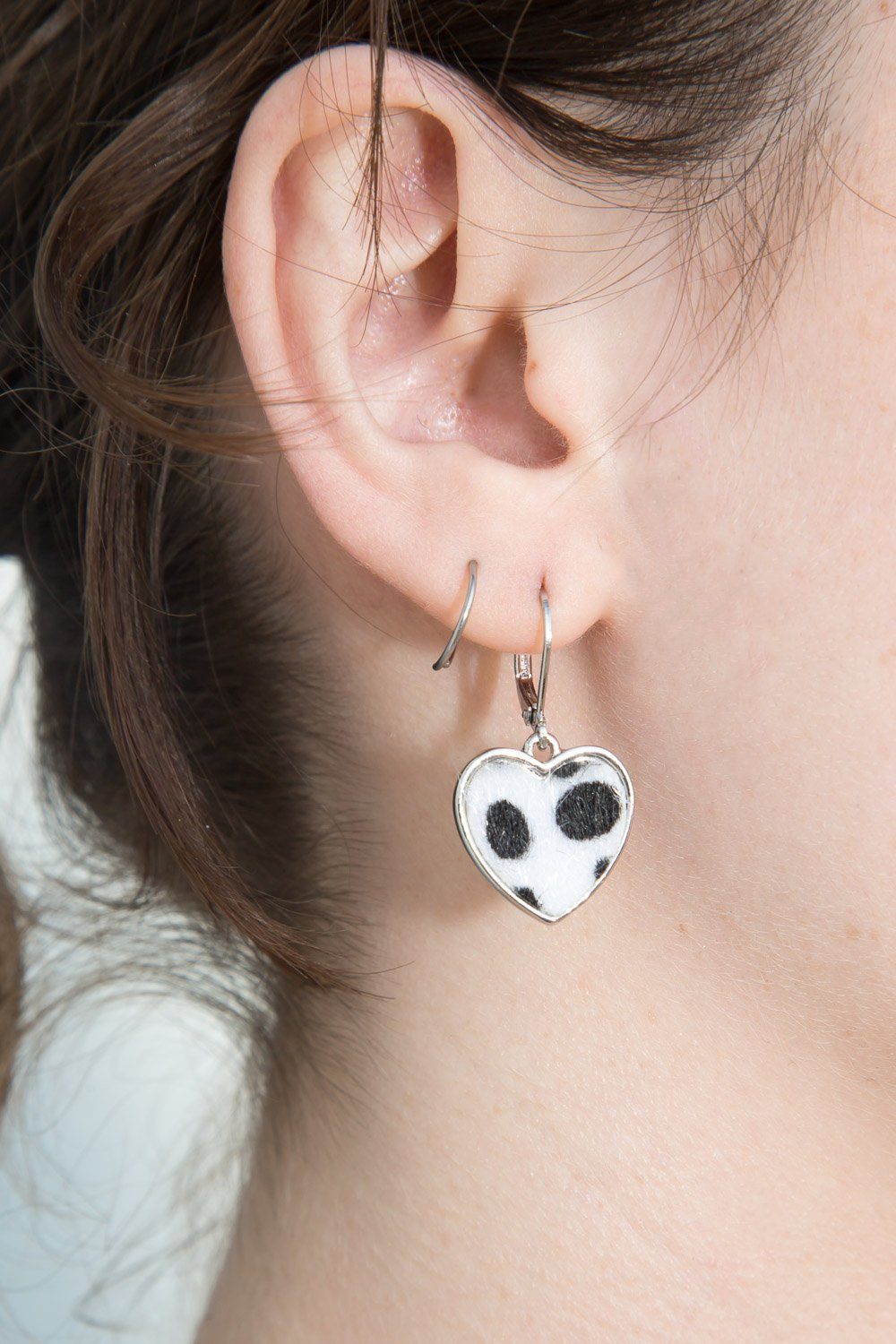 Faux Fur Heart Earrings | Silver