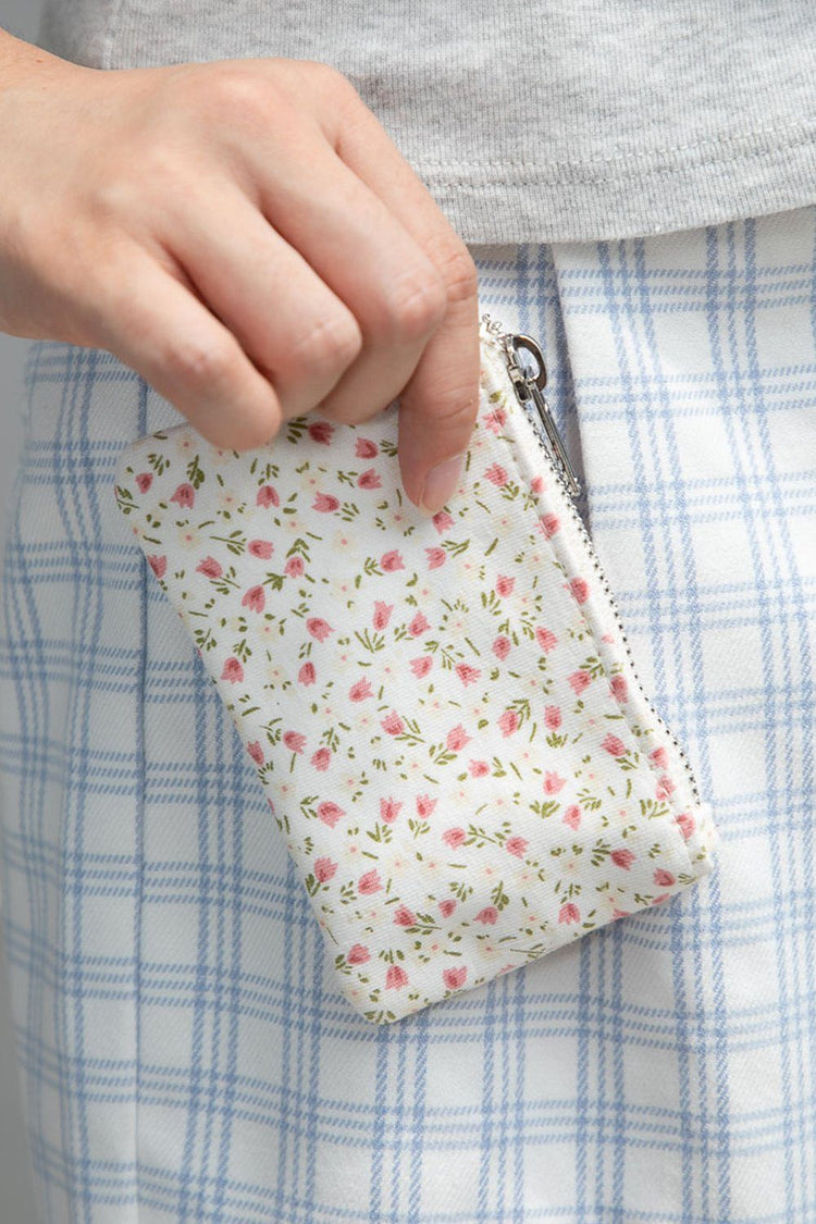 Floral Coin Purse | White with Pink Green Yellow Floral