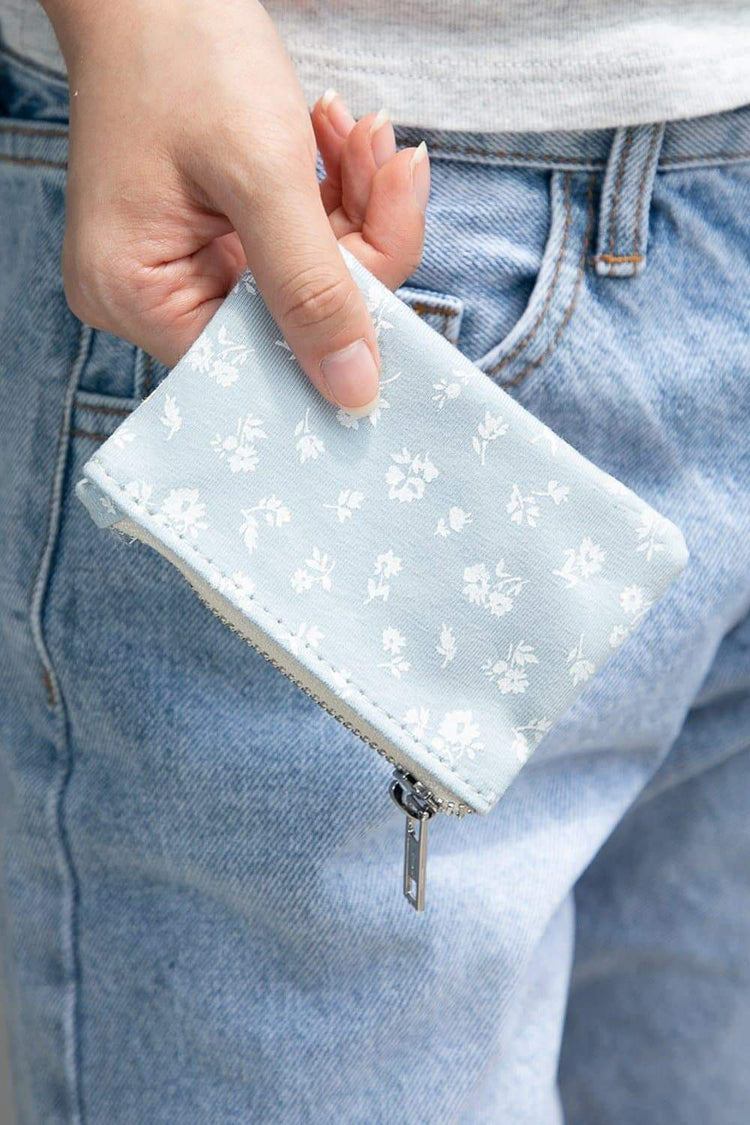 Floral Coin Purse | Light Blue with White Floral