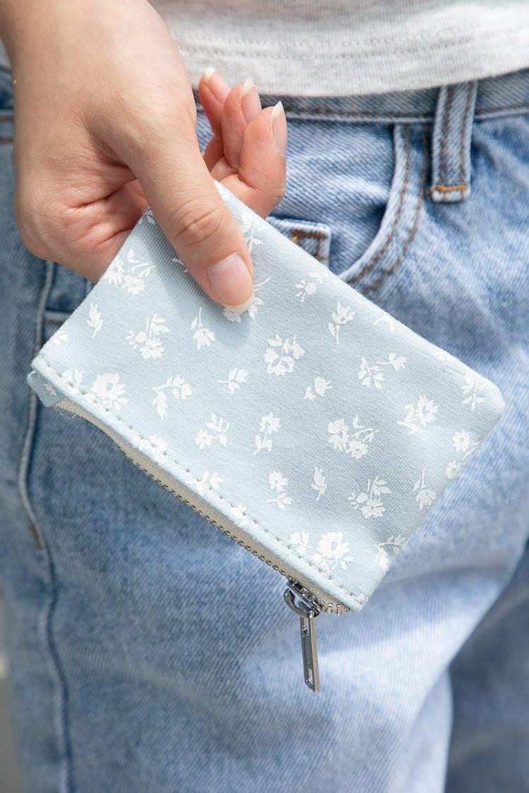 Floral Coin Purse | Light Blue with White Floral